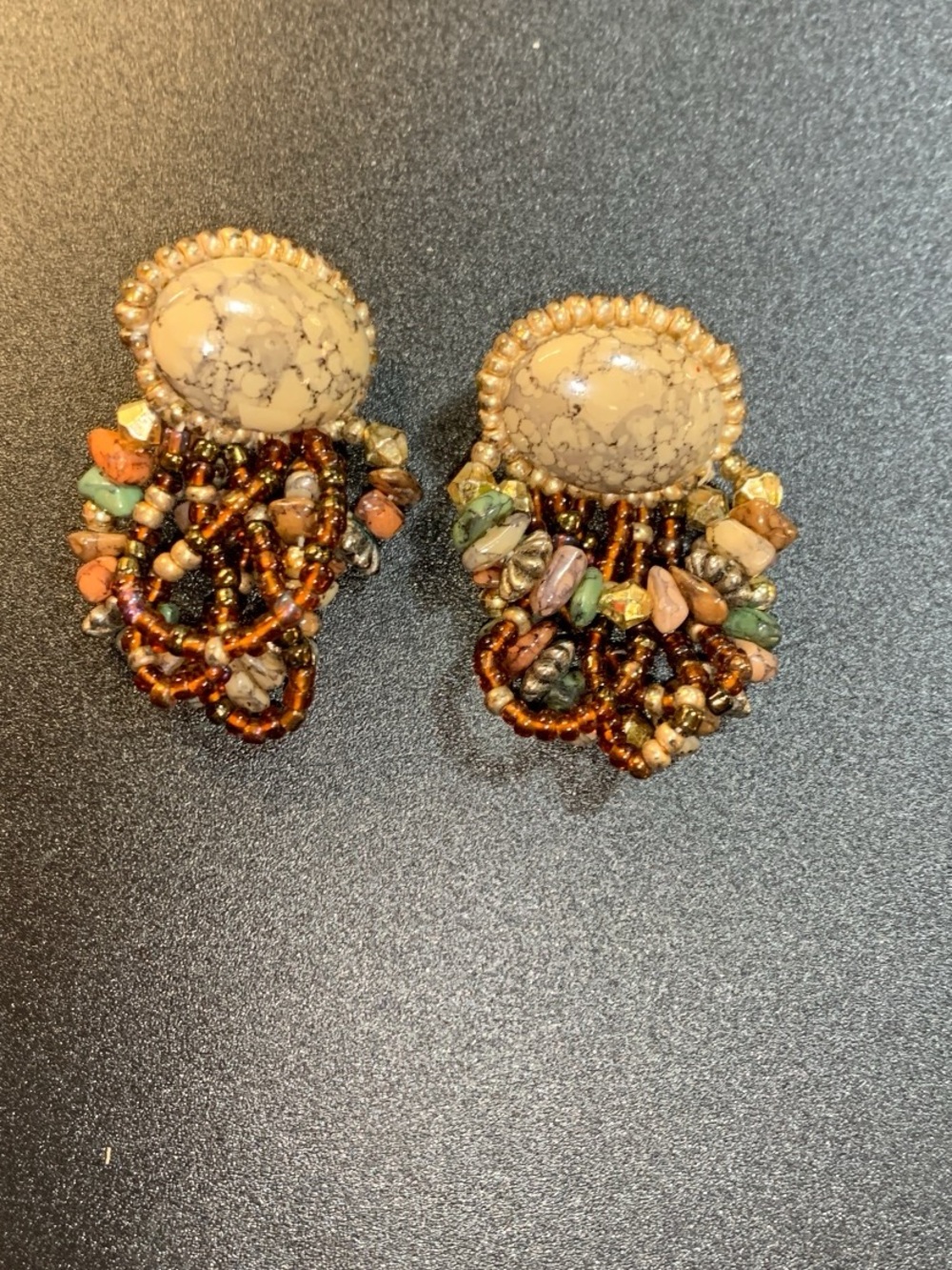 Boho Beaded Multicolor Drop dangle Earrings - Cream Top